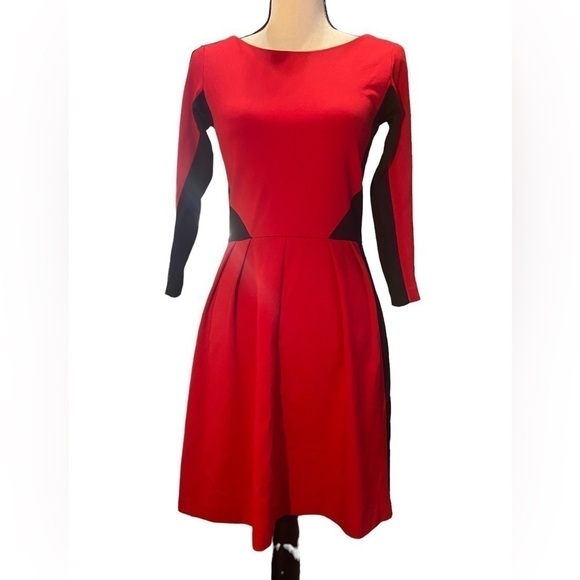 𝅺amanda Uprichard Red Black colorblock  Long Sleeve Dress Size Small - Picture 1 of 4